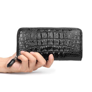 Crocodile leather clutch bag medium-long genuine leather wallet business zipper clutch bag crocodile spine clip bag mens handbag