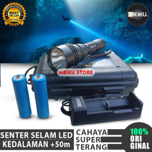 Paket Lengkap Senter Selam 100W Lengkap Cas+Batre Senter Selam Laut Super Terang Senter Selam Tahan Air Senter Selam Diving T6 LED XZT 8760 Waterproof