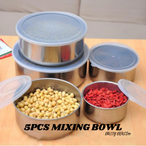 DAILY DEALS99 HIGH QUALITY 5pcs Fresh Box Mixing Stainless Steel Food Storage Bowl | Airtight Lids Non Slip Nesting Whisking Bowls Set