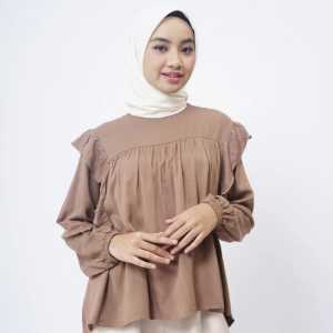 Blouse Lyra Crop Top Wanita Korean Style Lengan Panjang Polo Linen