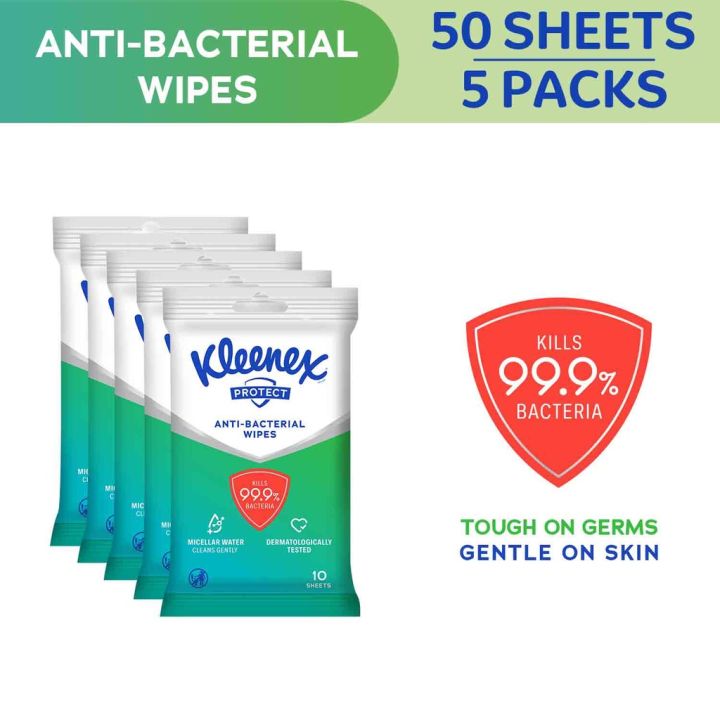 Kleenex Antibacterial Wipes - 10 sheets x 5 packs (50 pcs) | Lazada PH