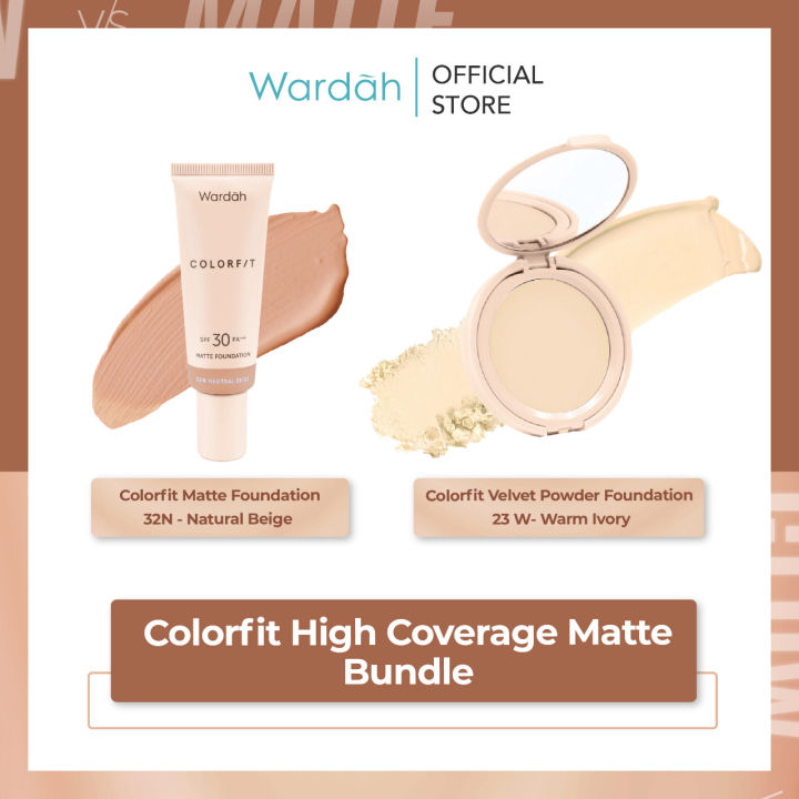 Wardah Paket Colorfit Matte Foundation SPF 30 PA+++15 g + Colorfit Velvet Powder Foundation SPF 20 PA+++ 22 g Make Up Dengan Hasil Matte dan Longlasting
