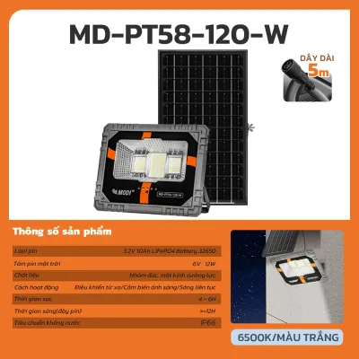 Đèn Pha Led Năng Lượng Mặt Trời Modi Solar Nâng Cấp Độ Sáng Dùng Ngoài Trời Trong Nhà Chống Nước IP66 Vỏ Nhôm Đúc