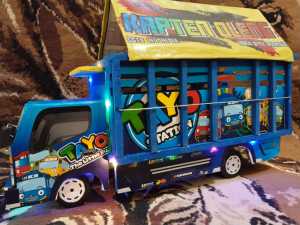 MINIATUR ASLI KAYU JUMBO Truk oleng Miniatur Full Variasi Lampu Dan Terpal PANJANG 60 CM