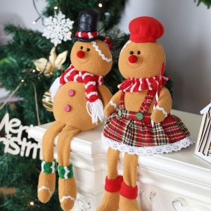 ZHUJI ชุดเดรสสีแดง ตุ๊กตามนุษย์ขนมปังขิง หมวกเชฟ การ์ตูนลายการ์ตูน ตุ๊กตาผ้าคริสต์มาส เครื่องประดับคริสต์มาส ยัดไส้ ของเล่นตุ๊กตาขนมปังขิง คริสมาสต์