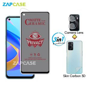 Paket 3in1 Anti Gores Layar Privasi Oppo A76 Free Tempered Glass Camera dan Skin Carbon