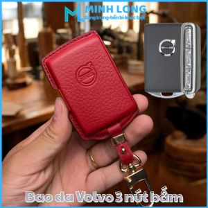 Bao Da Chìa Khoá Xe Ô Tô Volvo VOLVO-3 Cho Xe Volvo XC40-XC60 Chìa Khoá 3 Nút Bấm Bao Da Ép Form Da Bò Thật