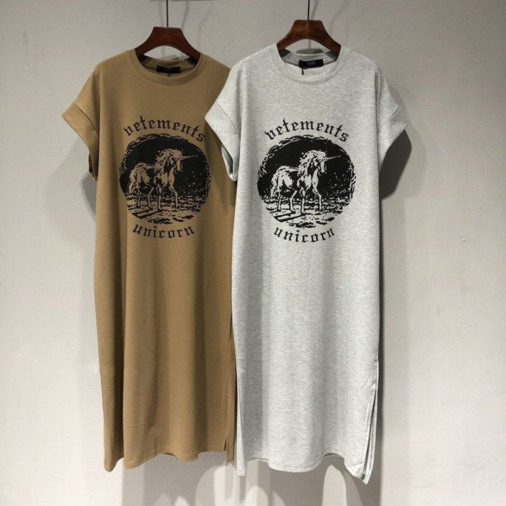 Womens Dresses Korea Style Retro Unicorn Printed T-shirt Dress