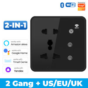 SMATRUL Tuya Wifi Smart Wall Sockets 2 Gang Switch Light Touch US EU UK Plug Tempered Glass Timing App for Google Home Alexa Smart Home