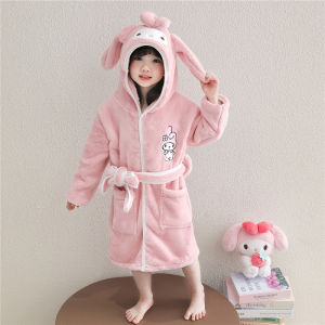 Christmas gifts Halloween Sanrio Girls Pajamas Kuromi Hello Kitty Autumn Winter New Kawaii Cartoon Thick Warm Home Clothes Child Fashion Sweet Bathrobe