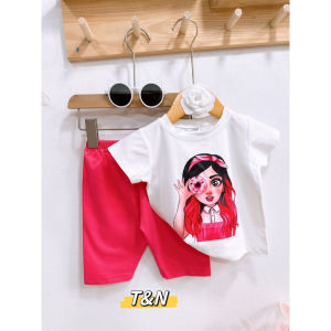 Bộ hè bé gái  sét bộ áo suông cotton cô gái phối quần legging dễ thương cho bé gái