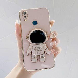 Ốp Lưng Vivo Y11 Ốp Lưng giá đỡ phi hành gia Mạ bìa sau lấp lánh lấp lánh của khung vuông silicon mềm mại 6D sang trọng