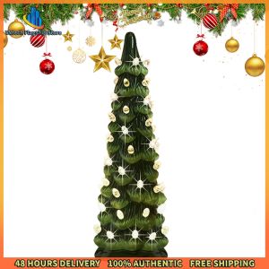 Decorative Christmas Resin Tree with LED Lights for Living Room Kitchen and Office Festive Decor