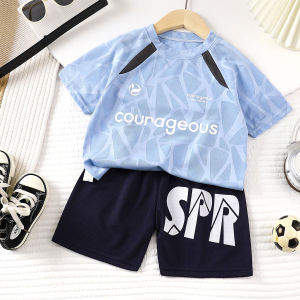 ชุดกีฬาเด็กลำลอง แขนสั้น+กางเกงขาสั้น ชุดบาสเก็ตบอล แห้งไว ระบายอากาศได้ดี ชุดกีฬา