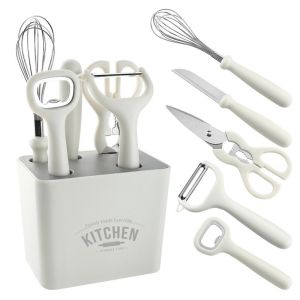 6pcs Kitchen Knife Set Utensils Cleaver for Kitchen Bar Scissors Decoration Organizer Storage Set