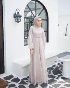 DRESS NADINE EXCLUSIVE GAUN PESTA KONDANGAN MUSLIM BAJU LEBARAN BROKAT ELEGAN