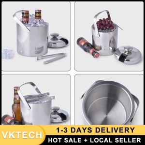 Premium Stainless Steel Ice Bucket with Lid Strainer and Tongs for Cold Drinks and Party Use Large Capacity Silver Color