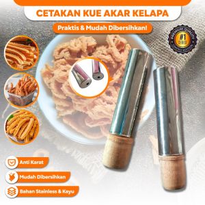 Alat Cetakan Stainless Steel Kue Tradisional Akar Kelapa Dorongan Gagang Kayu – Pencetak Kue Bentuk Akar Kelapa Kue Semprit Cetakan Praktis Kue Kecipir
