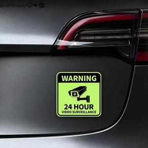 WP💓💛💖 1PC WARNING 24HOUR VIDEO SURVEILLANCE Motorcycle Glow Stickers Motorbike Front Fairing Car Window Bumper Glow-in-the-dark Decals