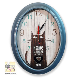 Pendulum Wall Clock with message Home is where the CAT/HEART is. Perfect gift idea for cat lovers. With heart pendulum