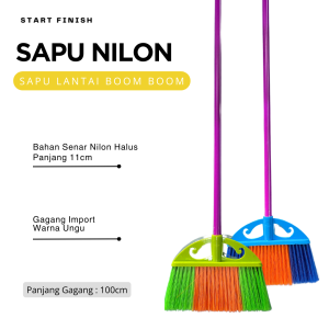 Sapu Nilon Kumis Warna BOOM BOOM CLEAN | Sapu Lantai Nylon Gagang Ungu | Pembersih Lantai