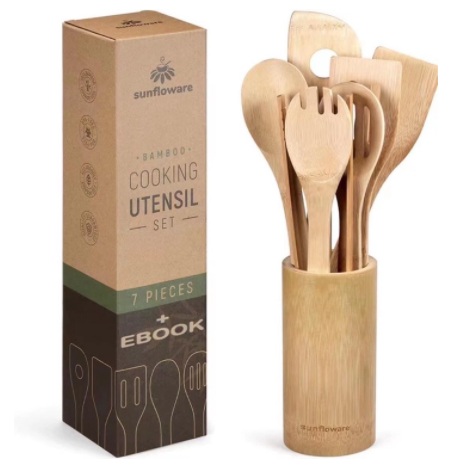 7 In 1 Eco Friendly-Bamboo Kitchen Utensil Set Tool Kitchenware (Bamboo ...