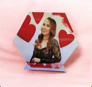 Hexagon Sintra Board Pen holder with Bear Towel with Quotes Photo and Compartment