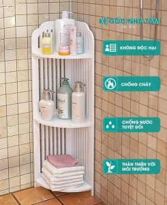 Kệ góc trang trí nan sọc 3 tầng để mỹ phẩm đồ dùng chống nước kt 80cm*19.5cm dày 8mm tặng kèm 01 lọ keo chuyên dụng
