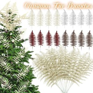 12PCS Christmas Tree Branches Artificial Pine Branches Gold Silver Champagne Tabletop Decoration Ornaments