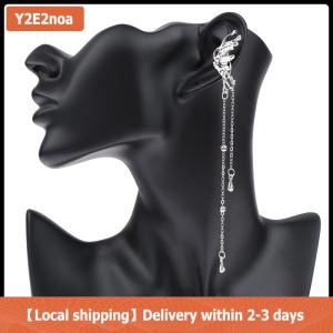 【Local shipping】 1Pair Angel Wings Liquid Metal Butterfly Tassel Ear Cuff Non Piercing Earrings Trendy Punk Design Female Long Ear Clip Jewelry