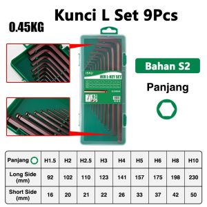 ISKU Kunci L Set panjang Hex Key 9pcs S2 Ball Point Hexagon L Key kunci L bagus Kunci L Wrench