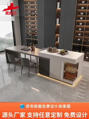 Light luxury rock plate island table retractable household kitchen collapse high-grade bar large-sized apartment middle guide table