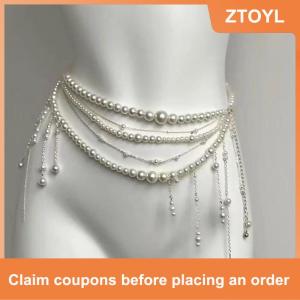 【ZTOYL】 Fashionable Multi-layer Flower Tassel Waist Chain Retro Pearl Waist Chain For Women Girls Body Chain Clothing Accessories Gifts