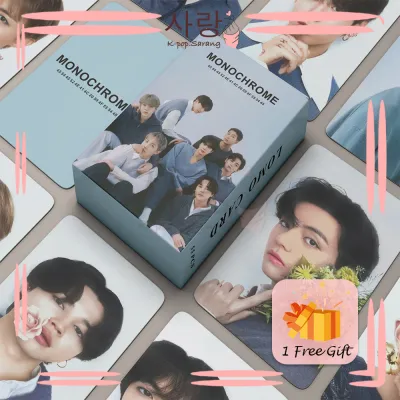 55cs BTS《MONOCHROME POP UP》Blue Group LOMO Card Set With FREE GIFT Collection Kpop Jungkook RM Suga Jimin J-Hope V Jin Photocard