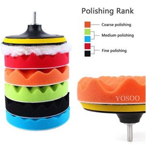 ชุดขัดรถ 8 ชิ้น ขนาด 4/5 นิ้ว ฟองน้ำขัดสีรถฟองน้ำเคลือบสี เซ็ตแผ่นขัดรถชุดทำความสะอาดฟองน้ำแว็กซ์ขัดแผ่น ด้ายขนสัตว์อัตโนมัติ ขัดเงารถเครื่องมือ