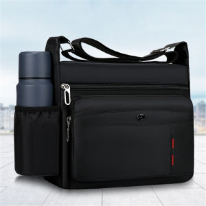 PIYU New กระเป๋าไหล่บุรุษความจุขนาดใหญ่ท่องเที่ยวพักผ่อนขวดน้ำแนวนอนผ้าอ็อกซ์ฟอร์ดกระเป๋าสะพายสำหรับผู้ชายพร้อมที่วางแก้ว