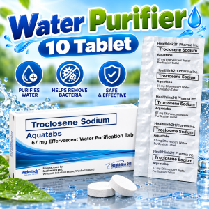 Original Water Purifier 10 Tablets Aquatabs 67mg Troclosene Sodium Effervescent Water Purification Tablets Drinking Water Treatment Disinfectant For Camping Hiking Outdoor Travel Emergency Survival Preparedness Portable Household Water Cleaning Solution