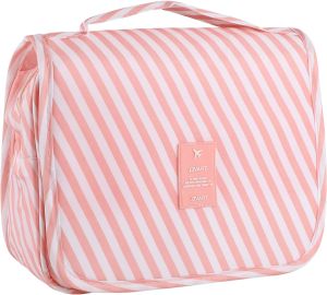 Hanging Toiletry Bag For Women Waterproof Travel Makeup Organizer Beige 4 Compartments Hanging Hook Travel Wash Bag with Handle Waterproof Nylon Fold-out Design for Summer Camp 9.4x3.5x18 Inch