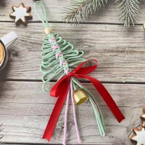 EXCES Handwoven Tree Shaped Pendant Festive Atmosphere Wall Hanging Xmas Hanging Ornaments Holiday Decor Cotton Christmas Bell Ornament Christmas Tree Decor