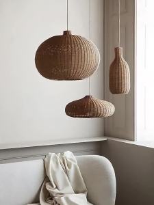 LAMPU GANTUNG SILING FARMHOUSE RATTAN PENDANT LAMP BOHO HANDWOVEN DROP CEILING LAMP NATURAL BAMBOO LAMPU CHANDELIER LIGHT FIXTURES FOR DINING KITCHEN ISLAND BAR COUNTER TEAHOUSE