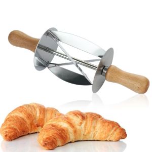 Stainless Steel Croissant Rolling Cutter Bread Dough Pastry Making Tool with Wooden Handle