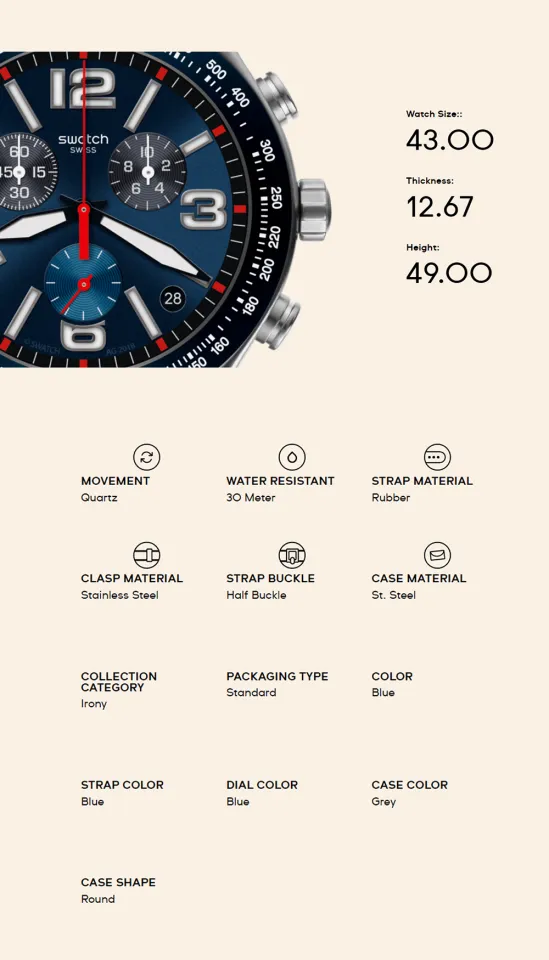 Rubber Strap Blue Grid Yvs454 Swatch Irony Chrono BLUE GRID YVS454