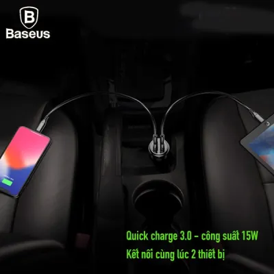 Tẩu sạc nhanh trên ô tô baseus Quick charge 3.0 2 cổng USB
