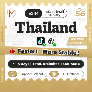 Thailand eSIM Data 7/8/10/15Days Unlimited High Speed | No Daily limits Travel Local eSIM Card