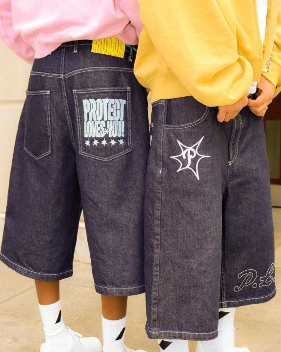 Ready Stock-Y2k Shorts for Men Loose Casual Straight Jean Shorts Hip Hop  Punk Denim Gym Shorts Men's Women's Summer Street Black Sweatpants