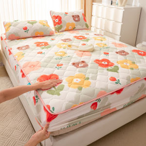 (1PC) Printed Thickened Quilted Waterproof Fitted Bed Sheet 3/4/5/6ft. Mattress Cover Bedspread(without Pillowcase)