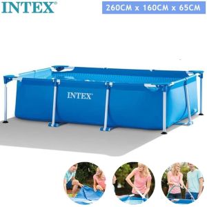 INTEX 28271 Rectangular Steel Frame Swimming Pool Swimming Pool Adult Swimming Pool Family Swimming Pool Children Big Swimming Pool Children Swimming Pool Inflatable Swimming Pool Baby Swimming Pool 260*160*65CM