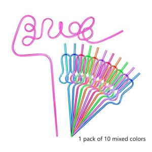10pcs Drinking Straws Disposable Plastic Twisted Colorful Drinking Straw Creative Crazy Curly