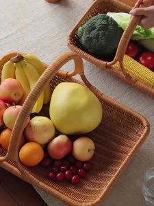 FFBH Natural Plant Rattan Organizers Baskets Kitchen Aesthetic Art Vegetables Fruit Basket Luxury Elegant Wicker Baskets Home Storage B8T9H