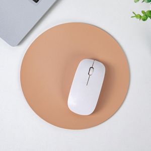 MACRAMEX Double-side Leather Mouse Pad Stain-Resistant Waterproof Computer Mouse Pad Office Desk Solid Color Round Mouse Pad